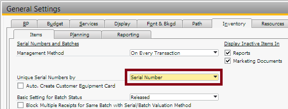sap serial number stock